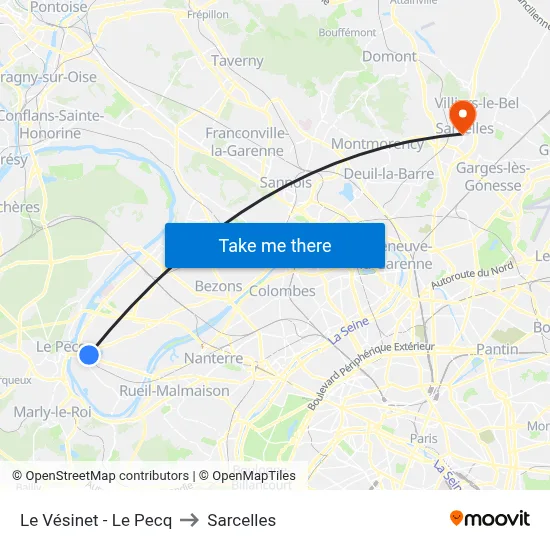 Le Vésinet - Le Pecq to Sarcelles map