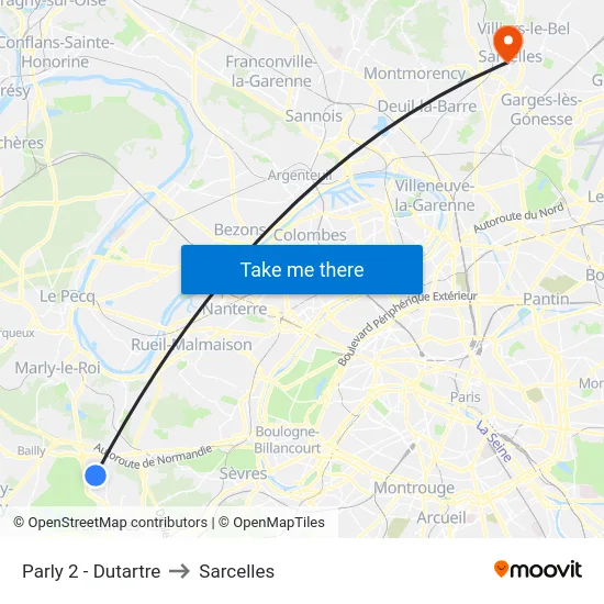 Parly 2 - Dutartre to Sarcelles map