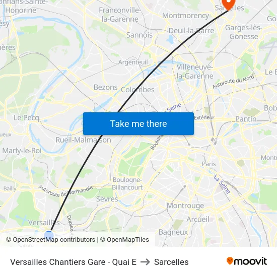 Versailles Chantiers Gare - Quai E to Sarcelles map