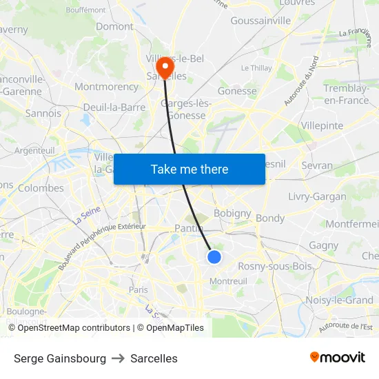 Serge Gainsbourg to Sarcelles map