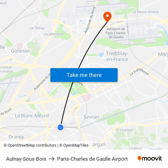 Aulnay-Sous-Bois to Paris-Charles de Gaulle Airport map