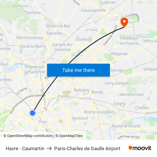 Havre - Caumartin to Paris-Charles de Gaulle Airport map