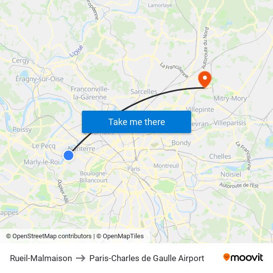 Rueil-Malmaison to Paris-Charles de Gaulle Airport map