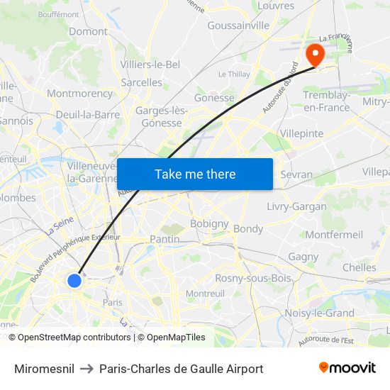 Miromesnil to Paris-Charles de Gaulle Airport map