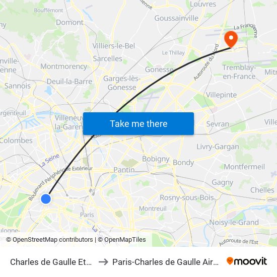 Charles de Gaulle Etoile to Paris-Charles de Gaulle Airport map