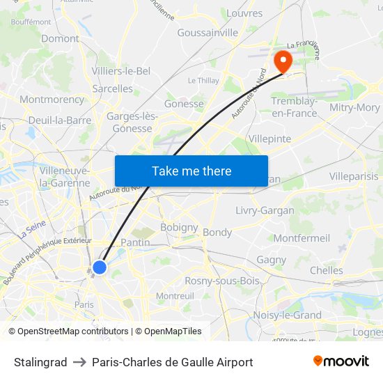 Stalingrad to Paris-Charles de Gaulle Airport map