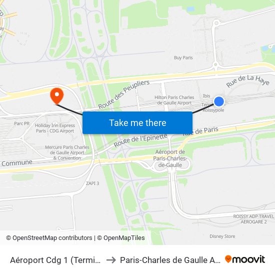 Aéroport Cdg 1 (Terminal 3) to Paris-Charles de Gaulle Airport map