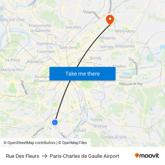 Rue Des Fleurs to Paris-Charles de Gaulle Airport map