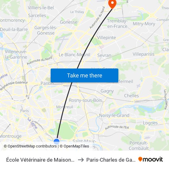 École Vétérinaire de Maisons-Alfort - Métro to Paris-Charles de Gaulle Airport map