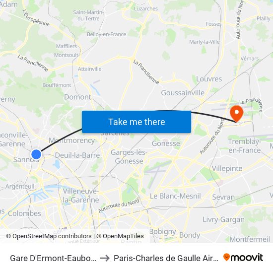 Gare D'Ermont-Eaubonne to Paris-Charles de Gaulle Airport map