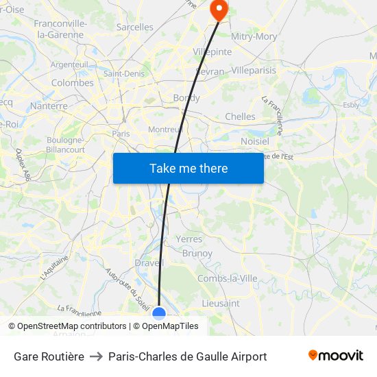 Gare Routière to Paris-Charles de Gaulle Airport map