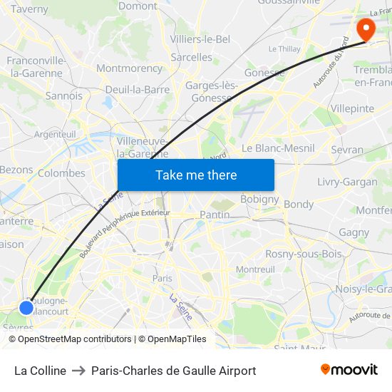 La Colline to Paris-Charles de Gaulle Airport map