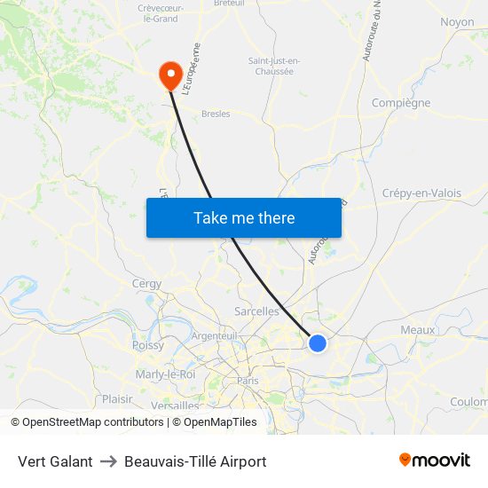 Vert Galant to Beauvais-Tillé Airport map