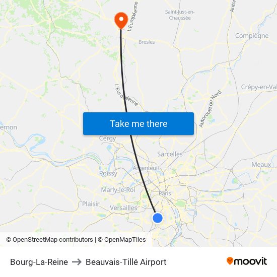 Bourg-La-Reine to Beauvais-Tillé Airport map