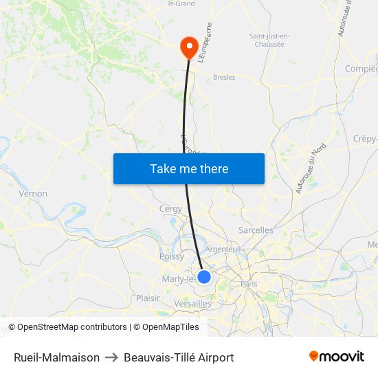 Rueil-Malmaison to Beauvais-Tillé Airport map