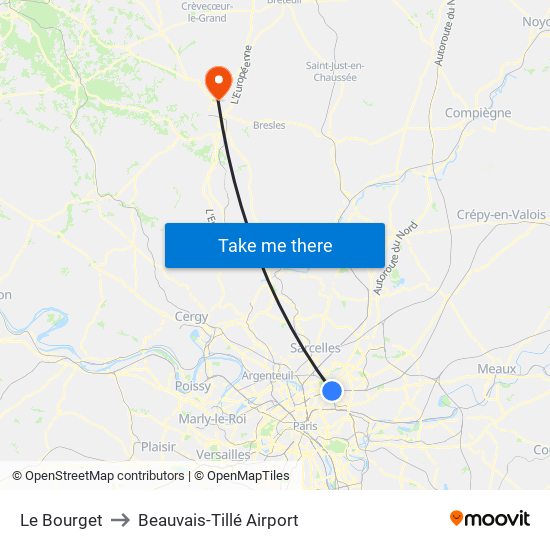Le Bourget to Beauvais-Tillé Airport map