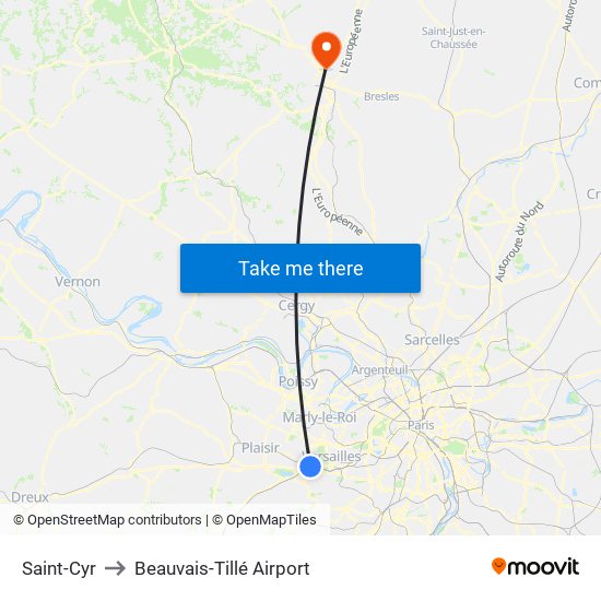 Saint-Cyr to Beauvais-Tillé Airport map