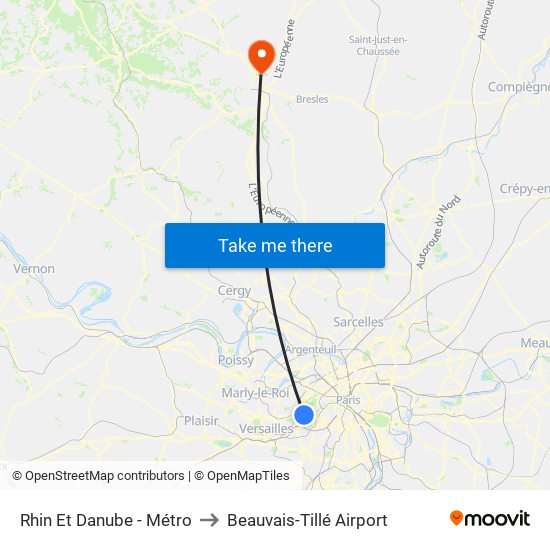 Rhin Et Danube - Métro to Beauvais-Tillé Airport map