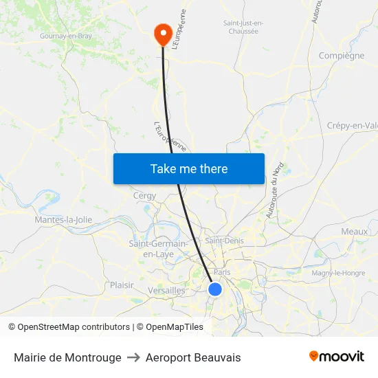 Mairie de Montrouge to Aeroport Beauvais map