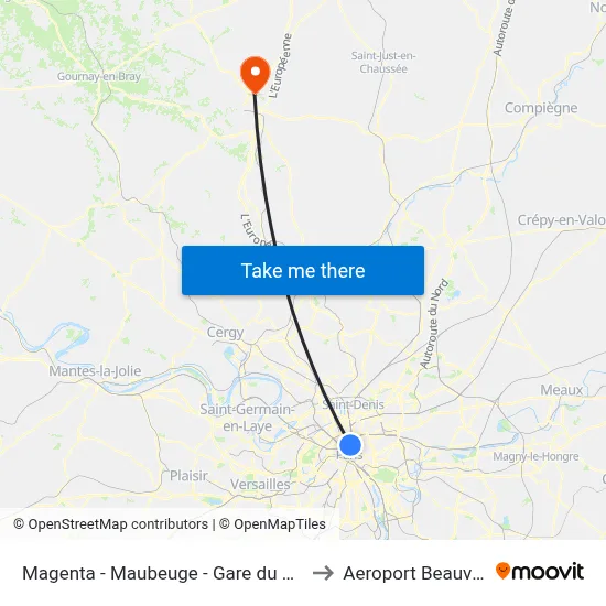 Magenta - Maubeuge - Gare du Nord to Aeroport Beauvais map