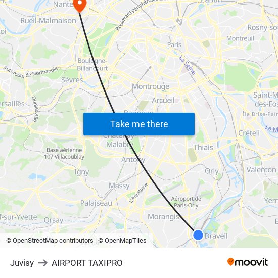 Juvisy to AIRPORT TAXIPRO map