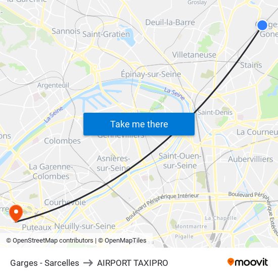Garges - Sarcelles to AIRPORT TAXIPRO map