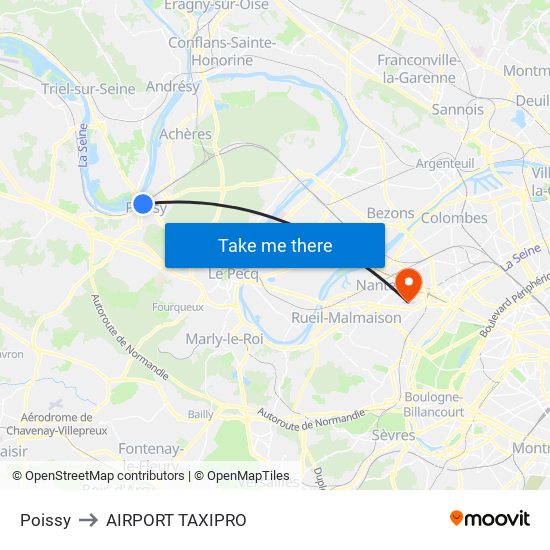 Poissy to AIRPORT TAXIPRO map