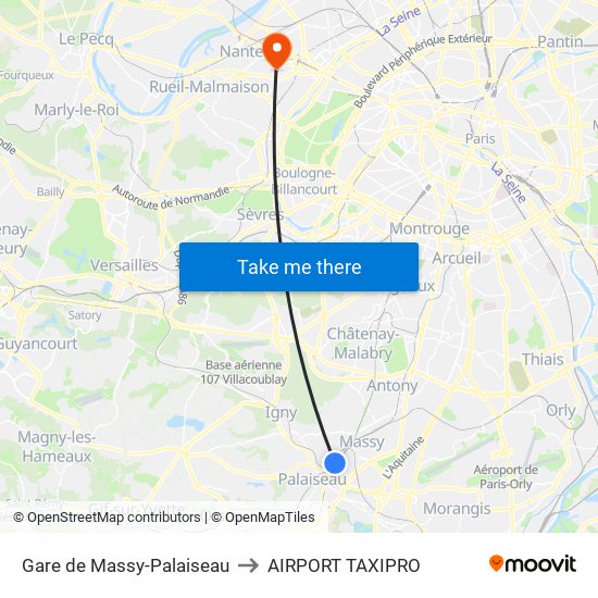 Gare de Massy-Palaiseau to AIRPORT TAXIPRO map