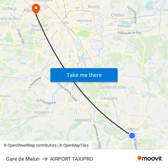 Gare de Melun to AIRPORT TAXIPRO map