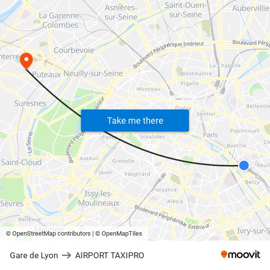 Gare de Lyon to AIRPORT TAXIPRO map