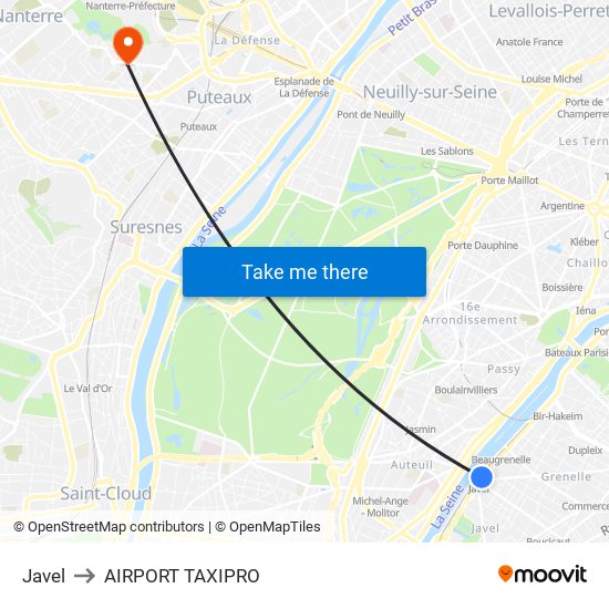 Javel to AIRPORT TAXIPRO map
