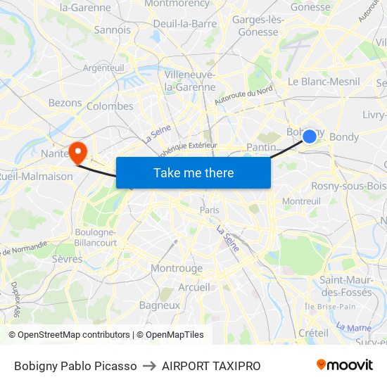 Bobigny Pablo Picasso to AIRPORT TAXIPRO map