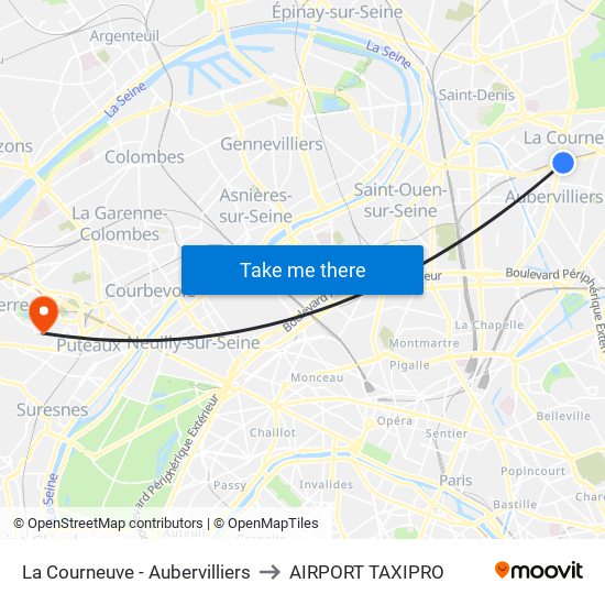 La Courneuve - Aubervilliers to AIRPORT TAXIPRO map
