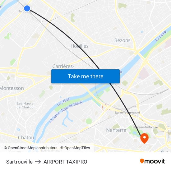 Sartrouville to AIRPORT TAXIPRO map