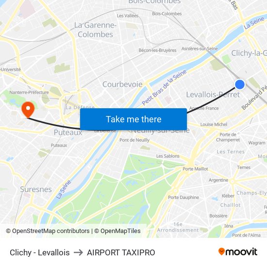 Clichy - Levallois to AIRPORT TAXIPRO map