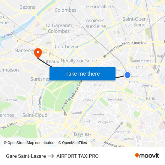 Gare Saint-Lazare to AIRPORT TAXIPRO map
