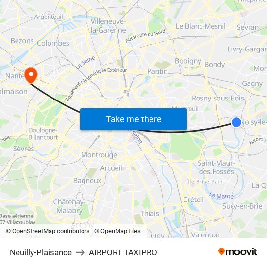 Neuilly-Plaisance to AIRPORT TAXIPRO map
