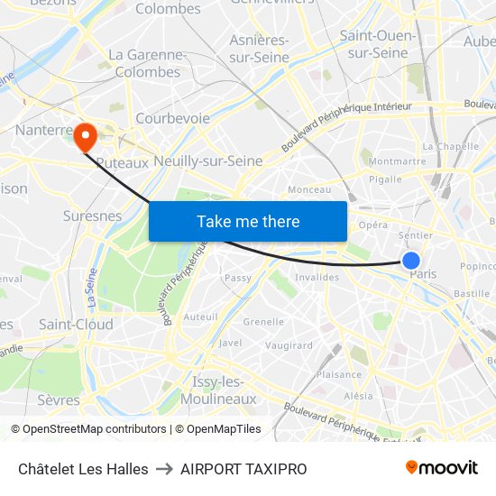 Châtelet Les Halles to AIRPORT TAXIPRO map