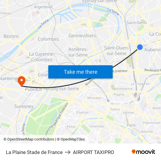 La Plaine Stade de France to AIRPORT TAXIPRO map