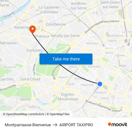 Montparnasse-Bienvenue to AIRPORT TAXIPRO map