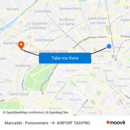 Marcadet - Poissonniers to AIRPORT TAXIPRO map