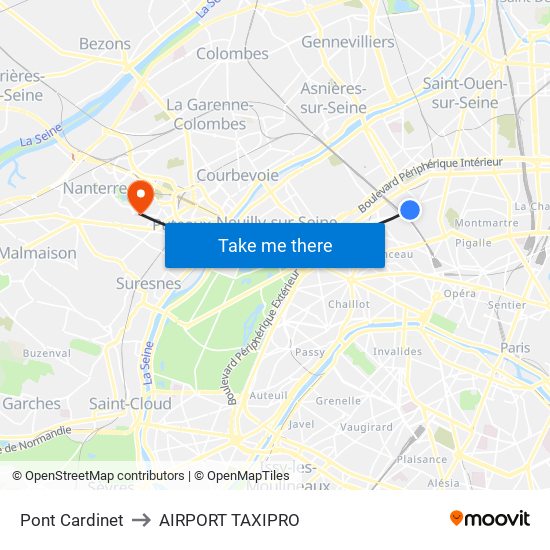 Pont Cardinet to AIRPORT TAXIPRO map