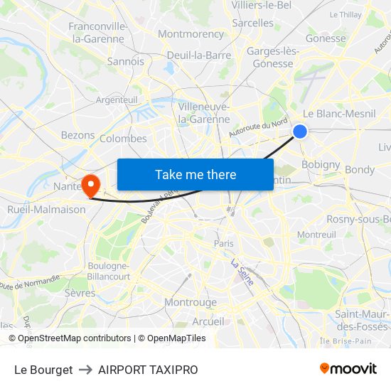 Le Bourget to AIRPORT TAXIPRO map