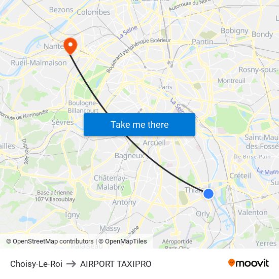 Choisy-Le-Roi to AIRPORT TAXIPRO map