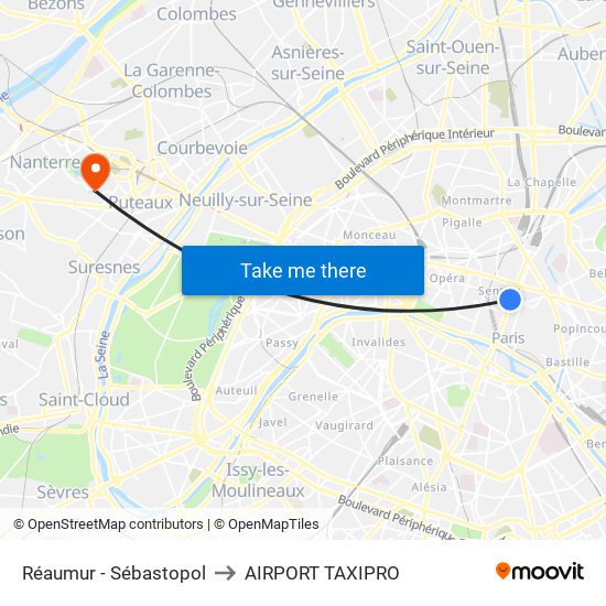 Réaumur - Sébastopol to AIRPORT TAXIPRO map