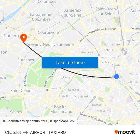 Châtelet to AIRPORT TAXIPRO map