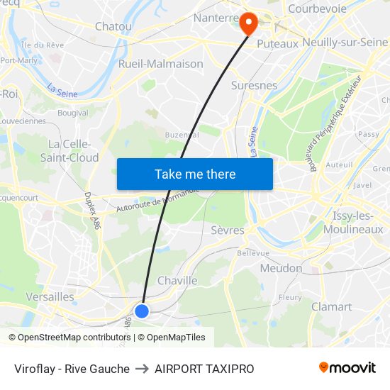 Viroflay - Rive Gauche to AIRPORT TAXIPRO map