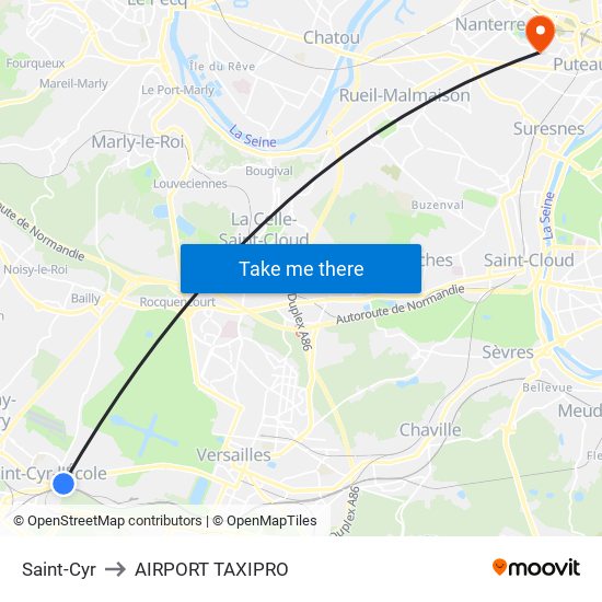 Saint-Cyr to AIRPORT TAXIPRO map
