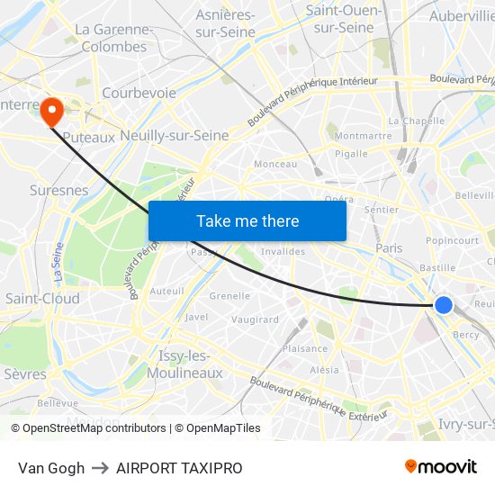 Van Gogh to AIRPORT TAXIPRO map