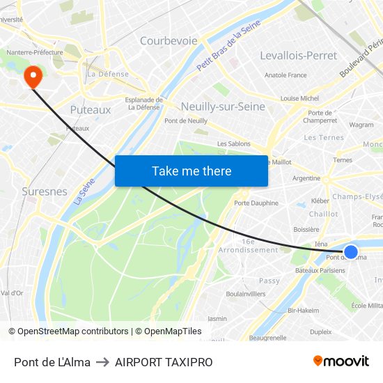 Pont de L'Alma to AIRPORT TAXIPRO map